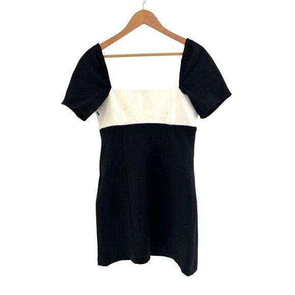 Anthropologie Maeve New Bow-Front Shift Mini Dress Black & White Size M Knit - Picture 9 of 14